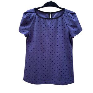 Ann Taylor Loft Purple & Velvet Black Polka Dot Short Sleeve Top Size Small